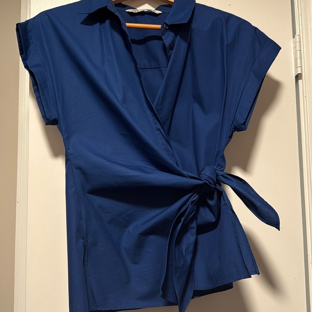 Zara Blue Wrap Blouse
